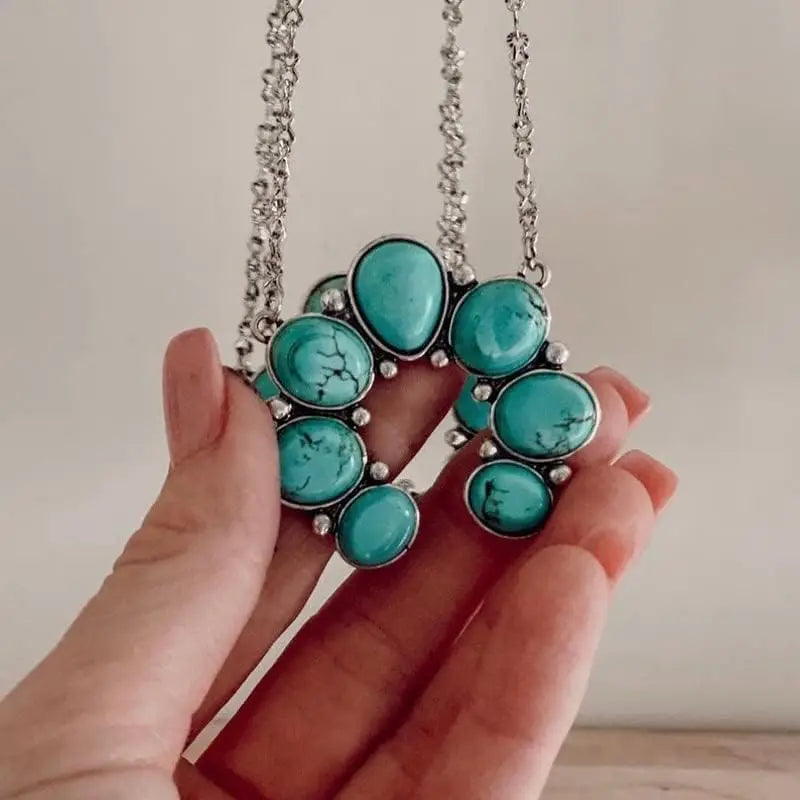 Natural Turquoise Boho Bead Silver Necklace