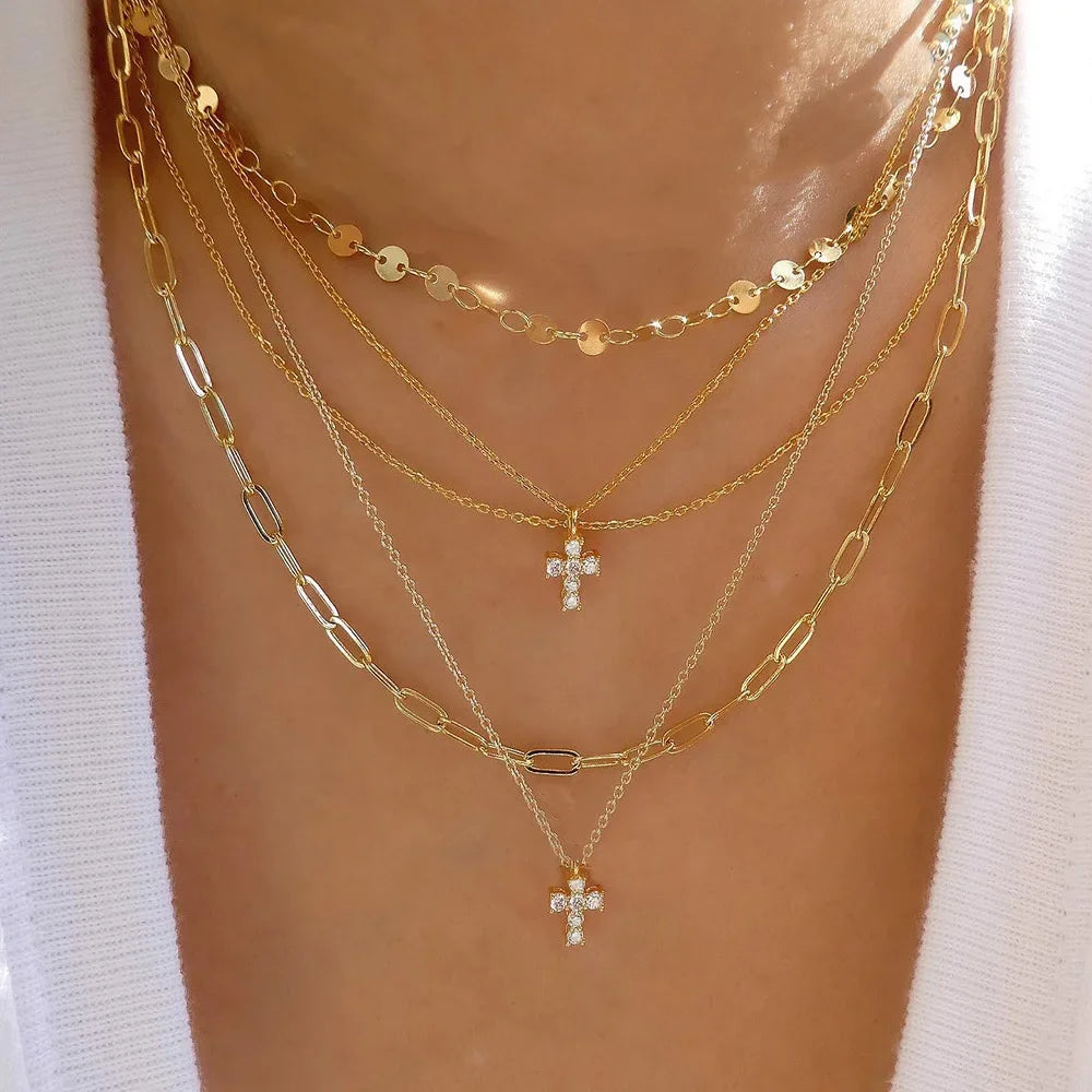 Gold Multi-Layer Crystal Pendant Necklaces