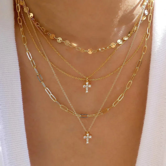 Gold Multi-Layer Crystal Pendant Necklaces