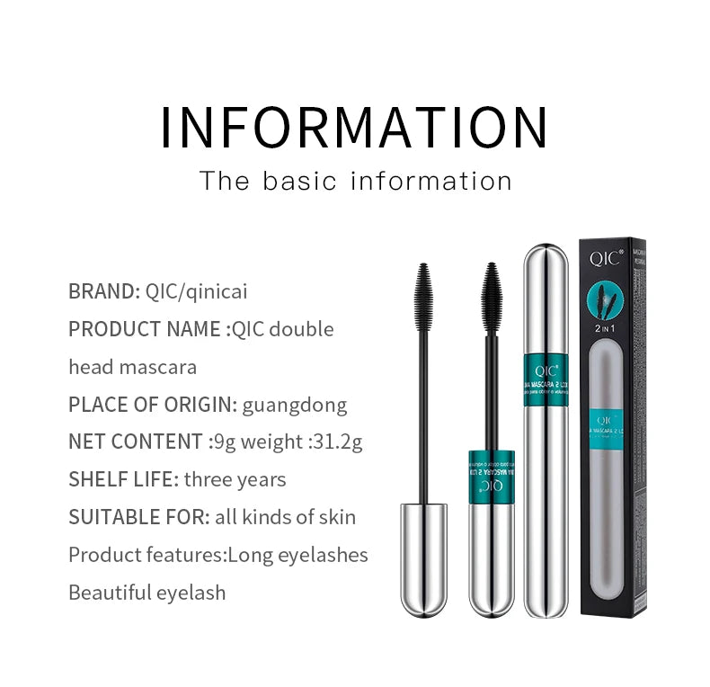 Double In-one Mascara Silk Fiber Waterproof | Thick Lengthening Eye Lashes