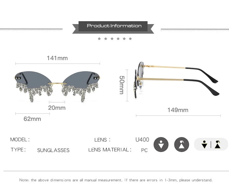 Diamond Rimless Rhinestone Tear Shaped