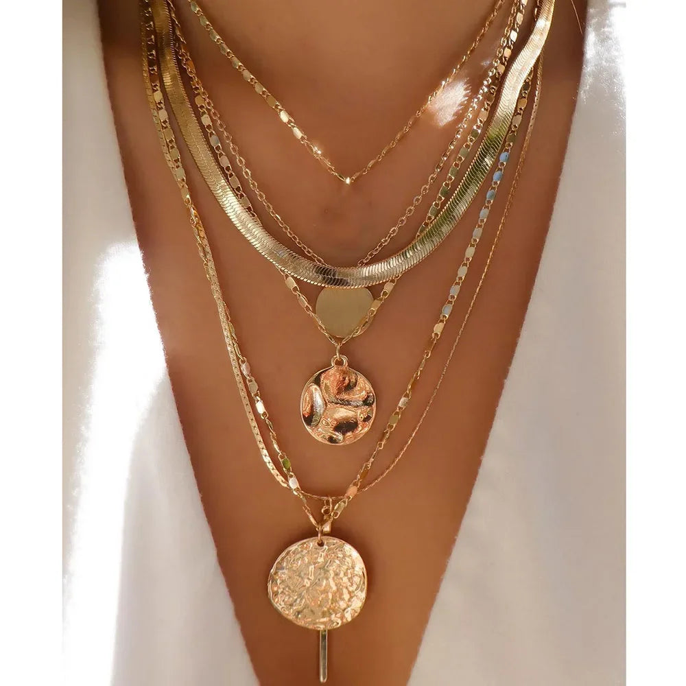 Gold Multi-Layer Crystal Pendant Necklaces