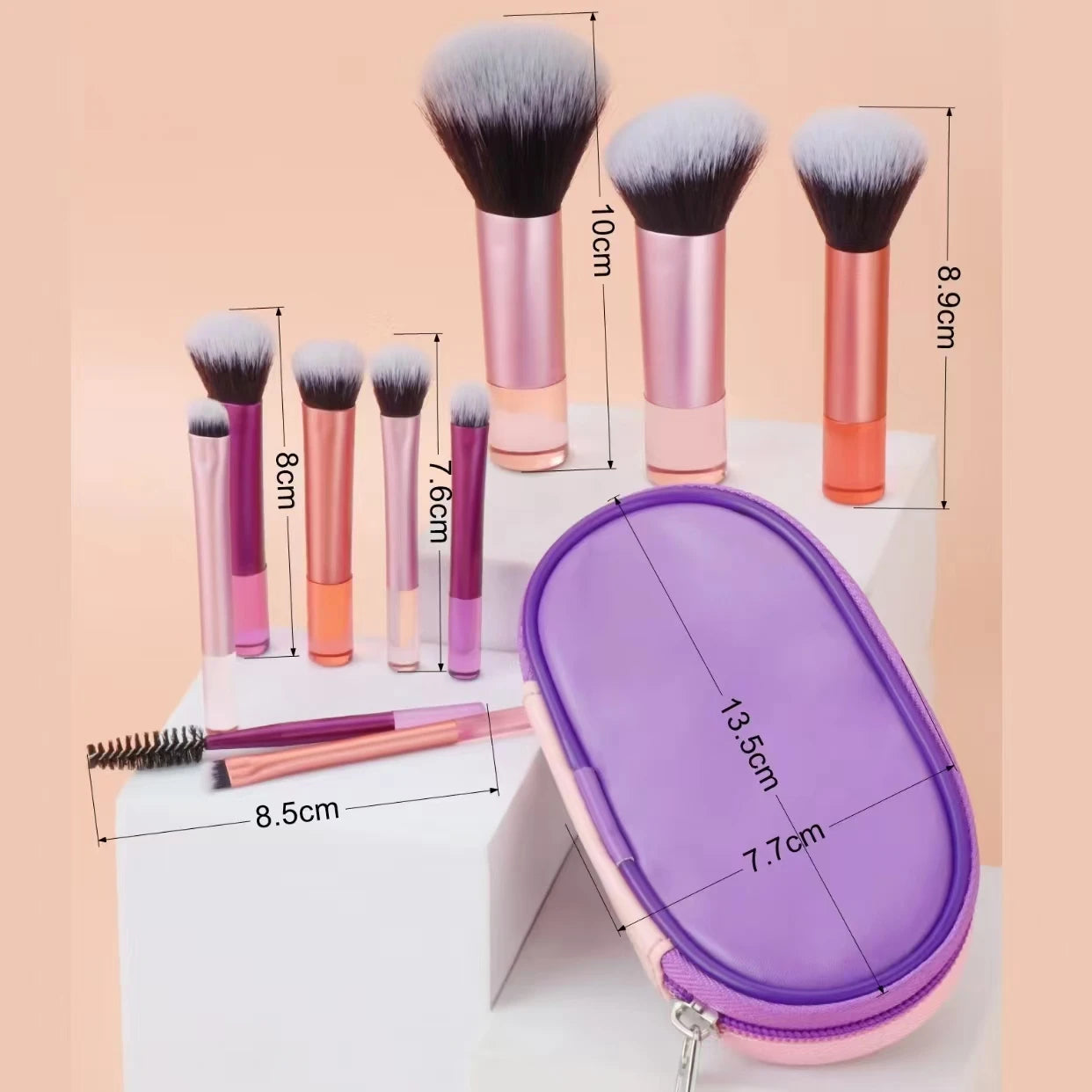 10-Piece Mini Makeup Brush Set, Available in Multiple Colors