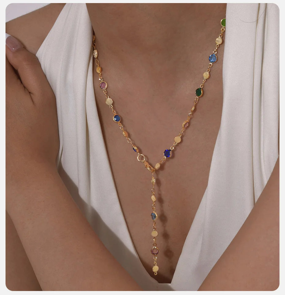 Dainty Colorful Glass Long Y-shaped Necklace
