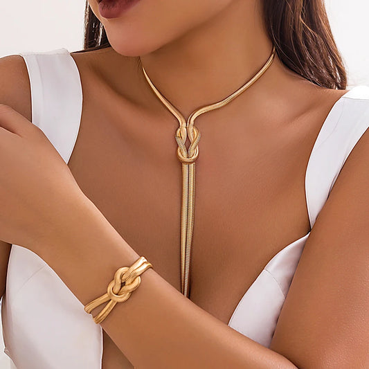 2Pcs/Set Smooth Long Snake Twisted Necklace