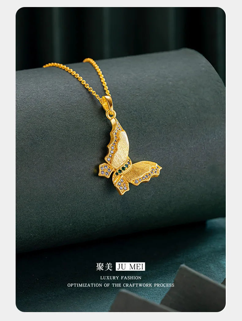 9999 24K   real gold store same gold women's necklace set with diamonds, butterfly beautiful jewelry