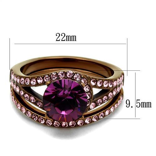 Coffee Stainless Steel Ring with Top Grade Crystal
