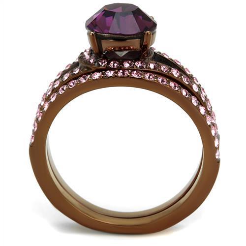Coffee Stainless Steel Ring with Top Grade Crystal