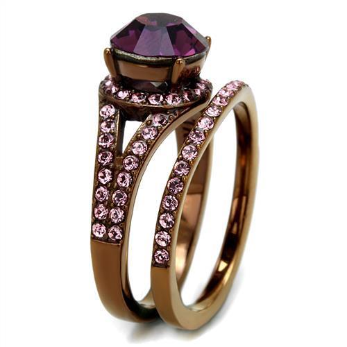 Coffee Stainless Steel Ring with Top Grade Crystal