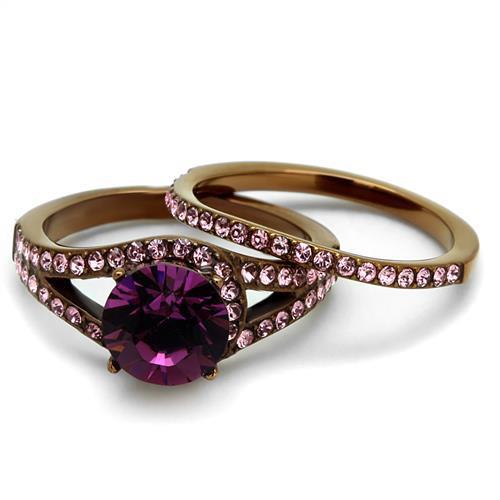 Coffee Stainless Steel Ring with Top Grade Crystal