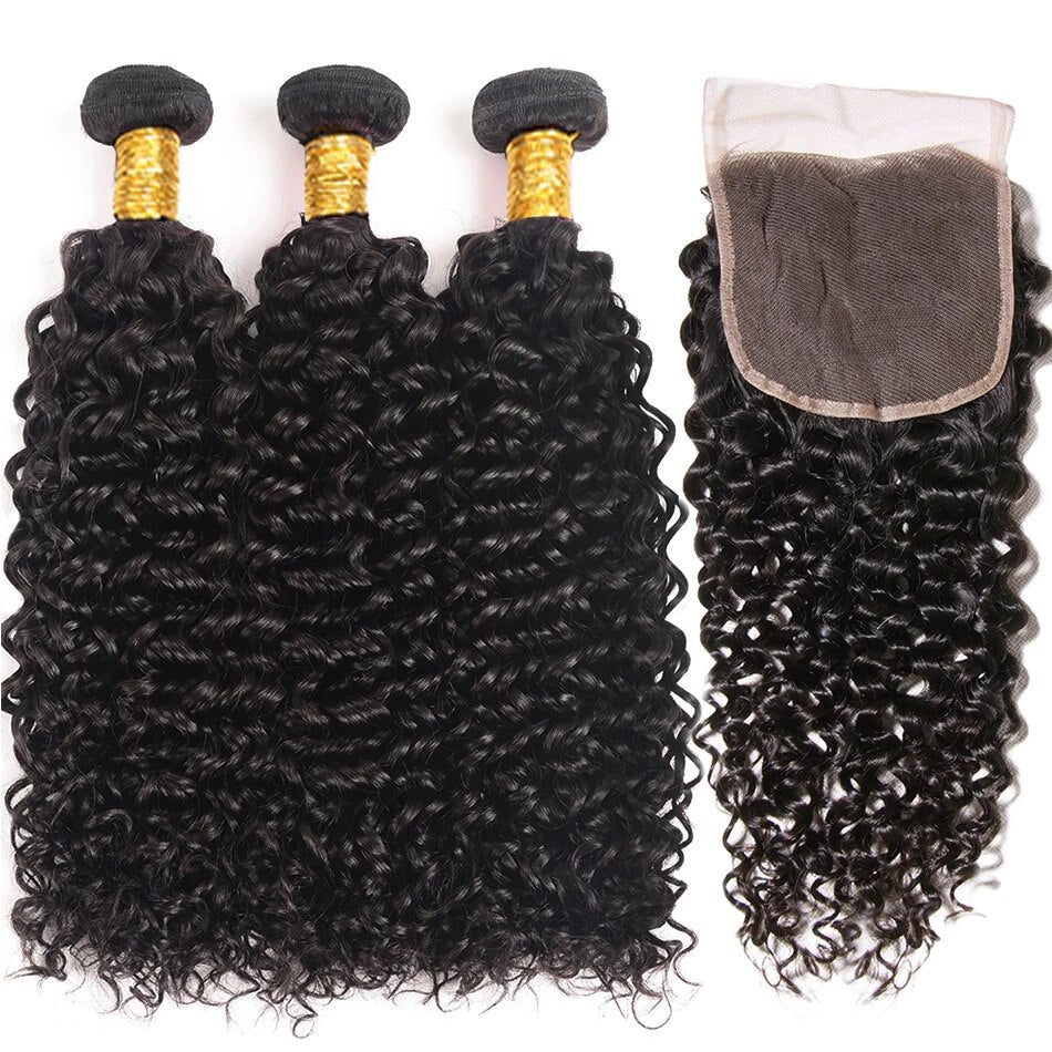 Brazillian Curly Hair With Closure Remy Human Hair