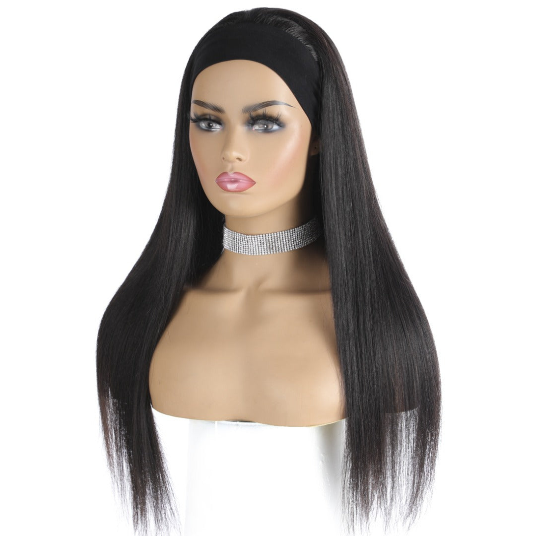 Headband Wig Straight Human Hair Scarf | No GLUE Easy Wear