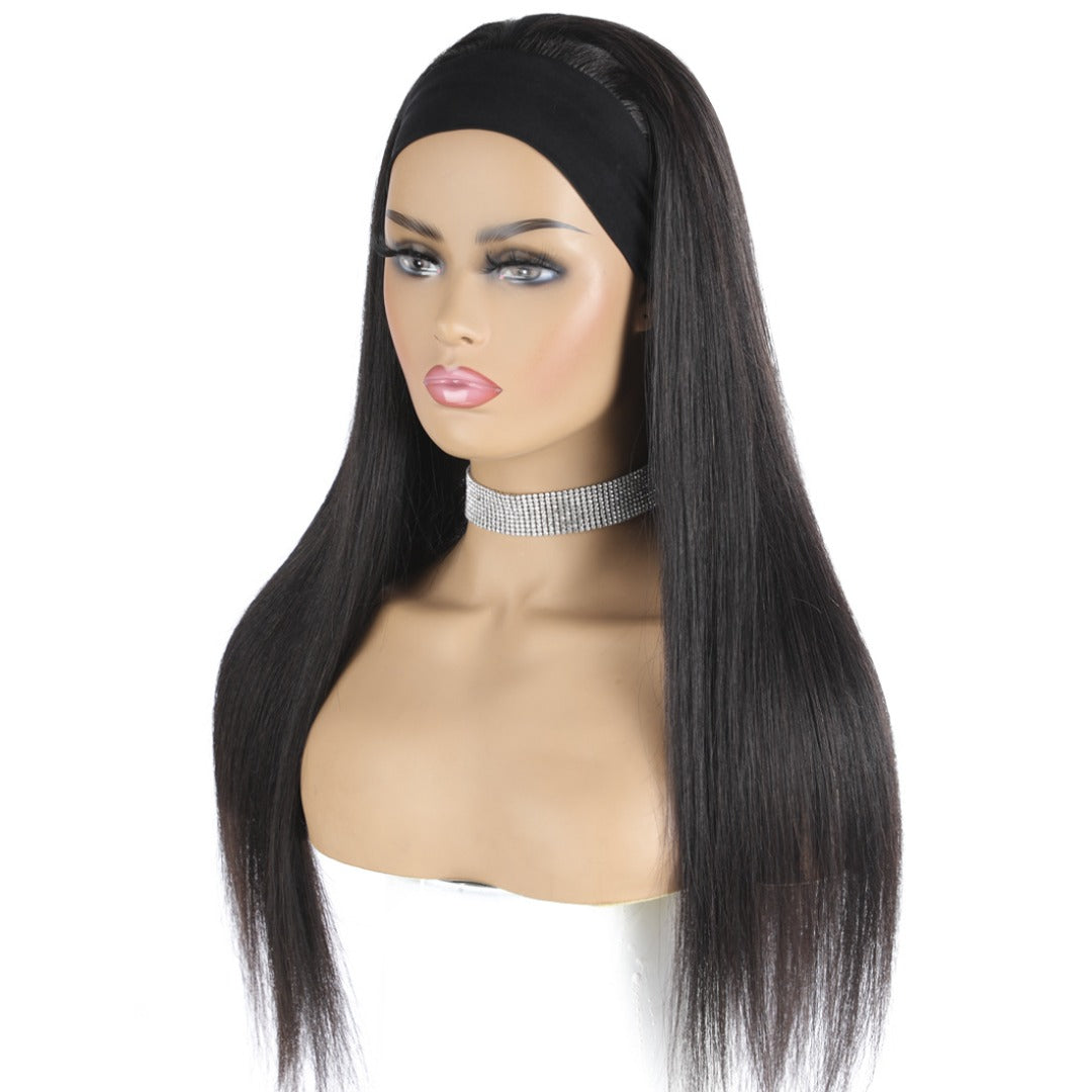 Headband Wig Straight Human Hair Scarf | No GLUE Easy Wear