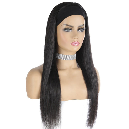 Headband Wig Straight Human Hair Scarf | No GLUE Easy Wear