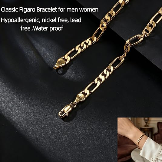 14K Gold Figaro Link Chain Bracelets