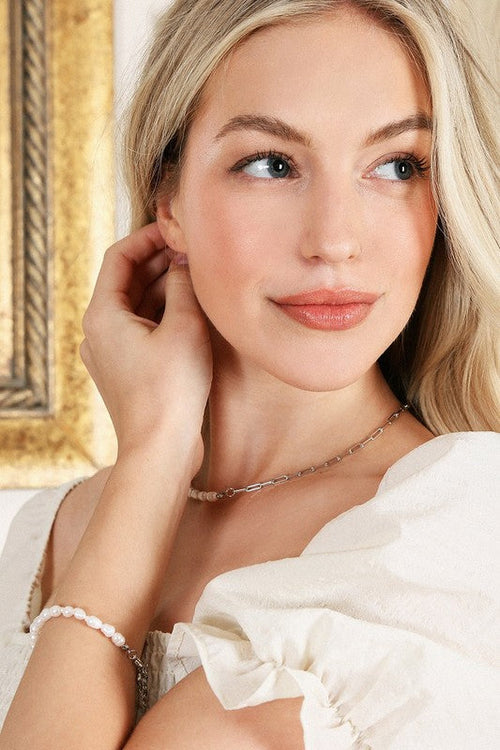 Natural pearl chain bracelet, necklace set