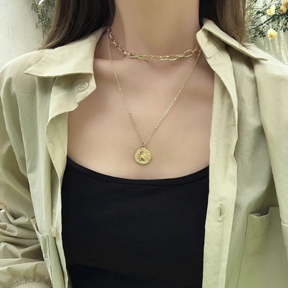 Layered Necklace with Coin Pendant