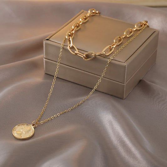 Layered Necklace with Coin Pendant
