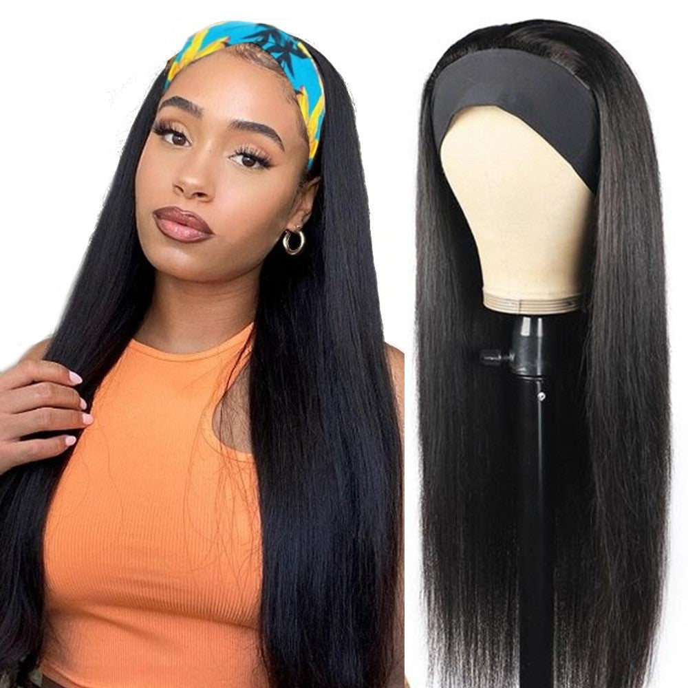 Headband Wig Straight Human Hair Scarf | No GLUE Easy Wear