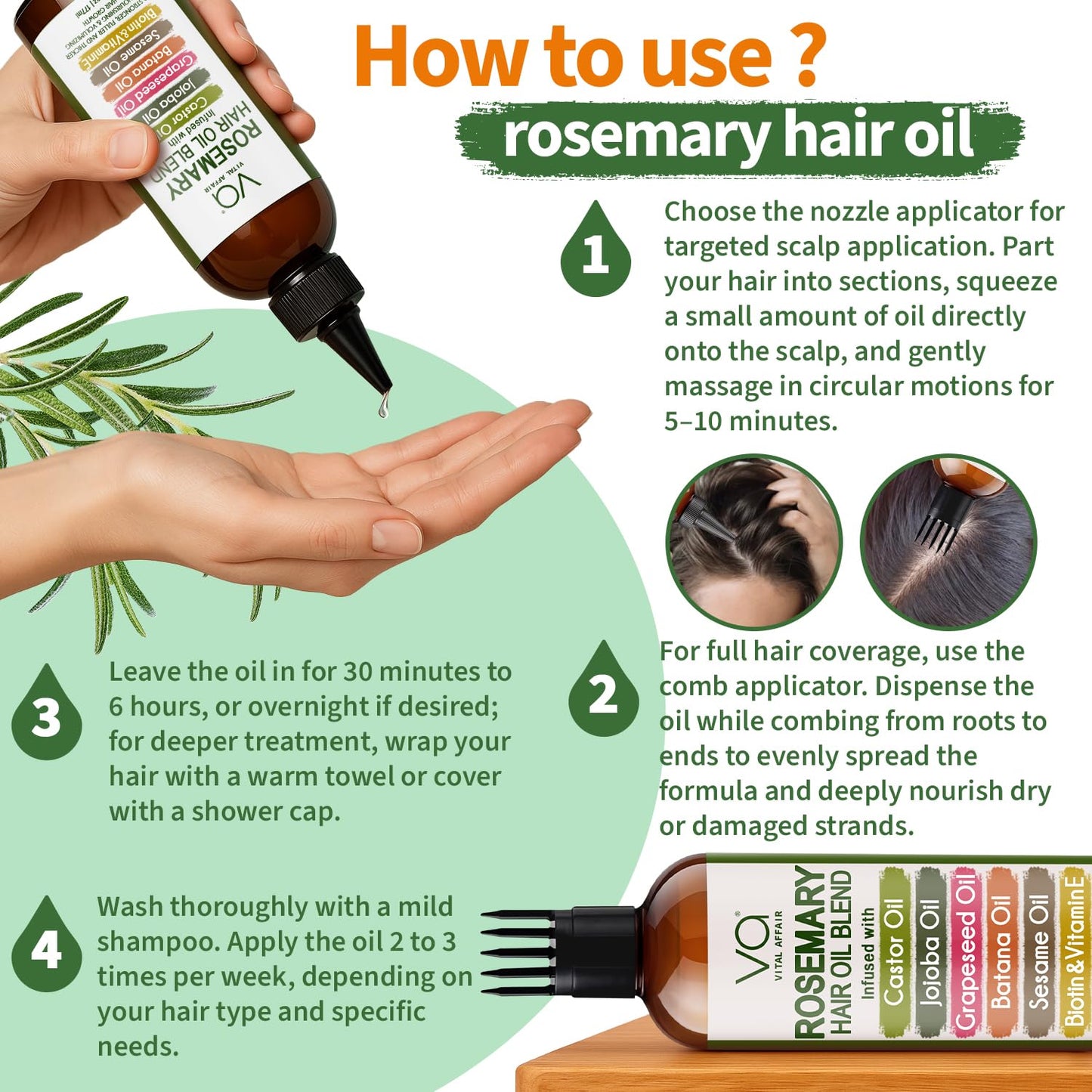 Rosemary Oil For Hair Growth With Castor, Batana, Jojoba Oil-Infused With Biotin