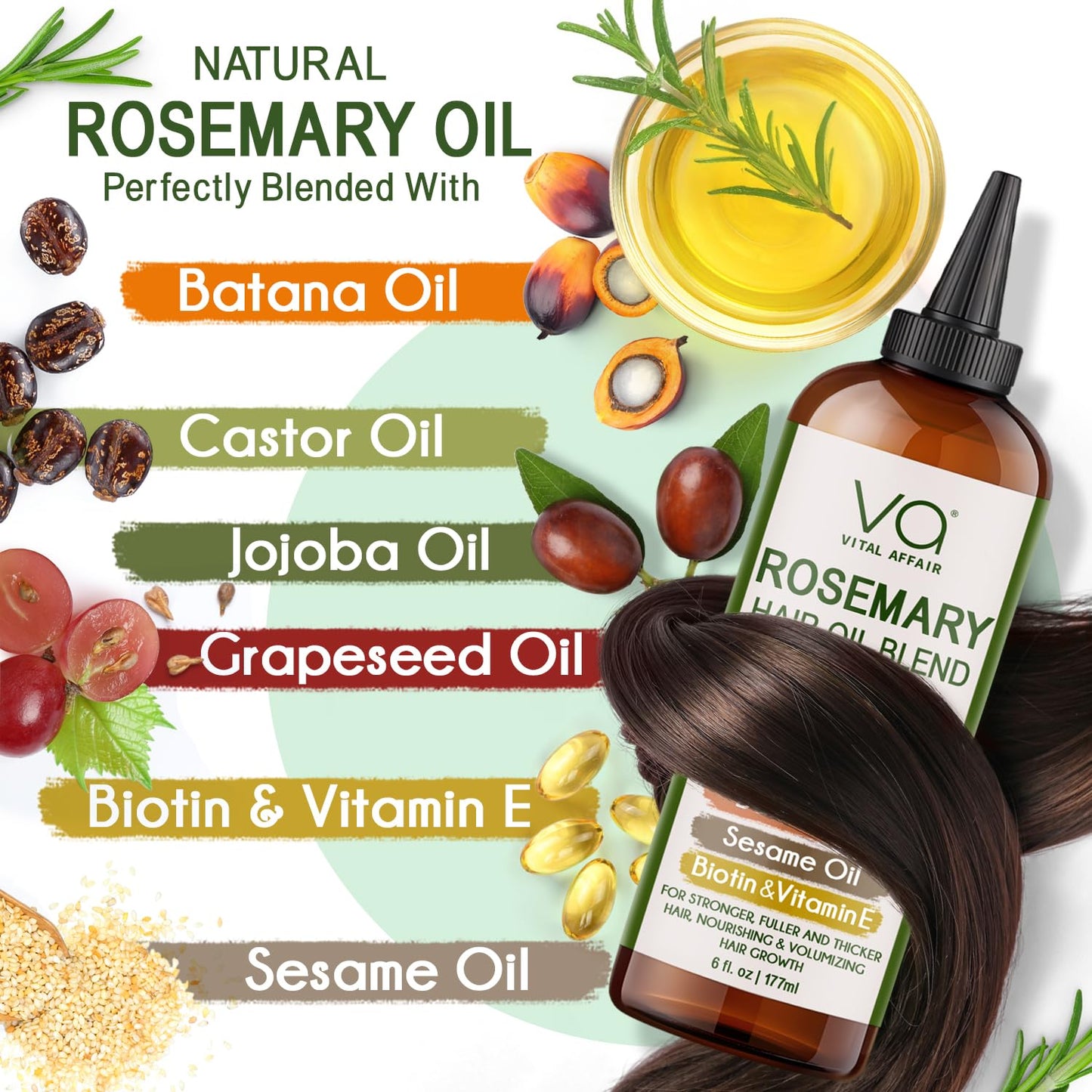 Rosemary Oil For Hair Growth With Castor, Batana, Jojoba Oil-Infused With Biotin