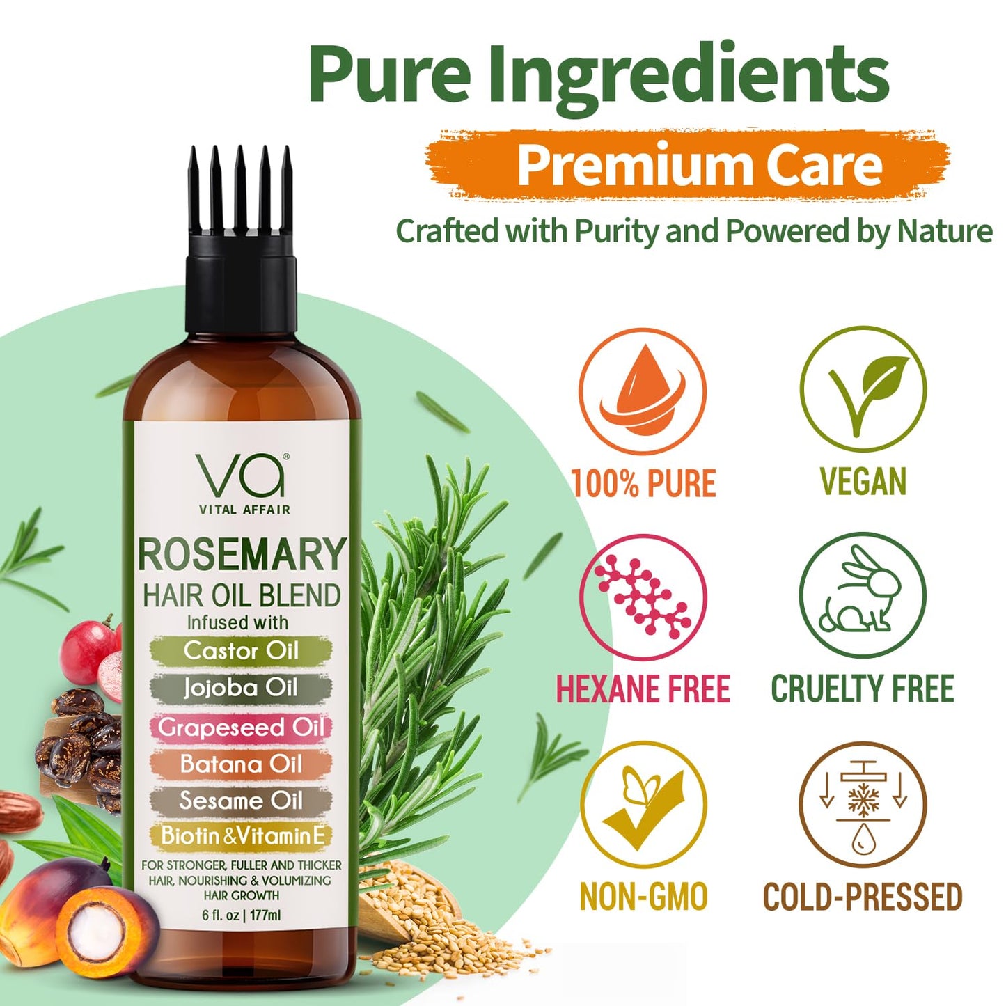 Rosemary Oil For Hair Growth With Castor, Batana, Jojoba Oil-Infused With Biotin