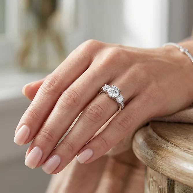 Platinum Over Silver 3 1/4 Carat T.W. Lab-Created Moissanite Engagement Ring