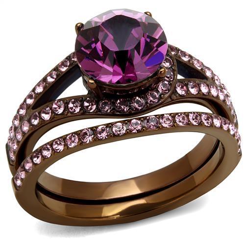 Coffee Stainless Steel Ring with Top Grade Crystal